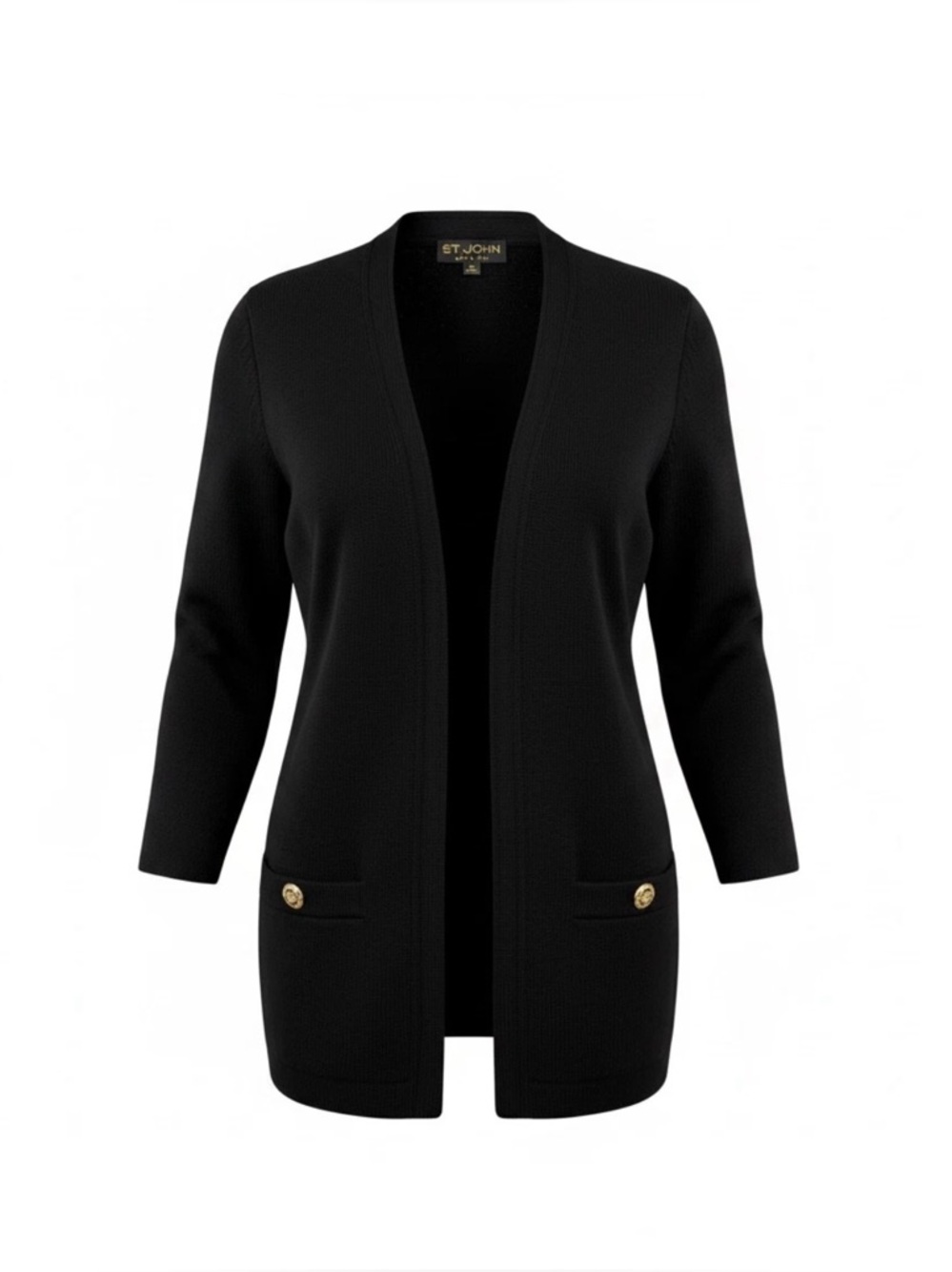 St. John Basics Santana Knit Open Front Black Cardigan Jacket Women's Large